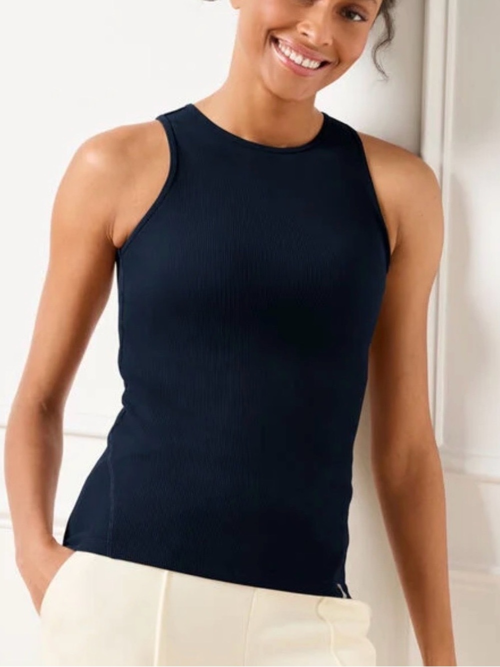Talbots Women's Contour Stretch Royal Blue Ribbed Tank Top